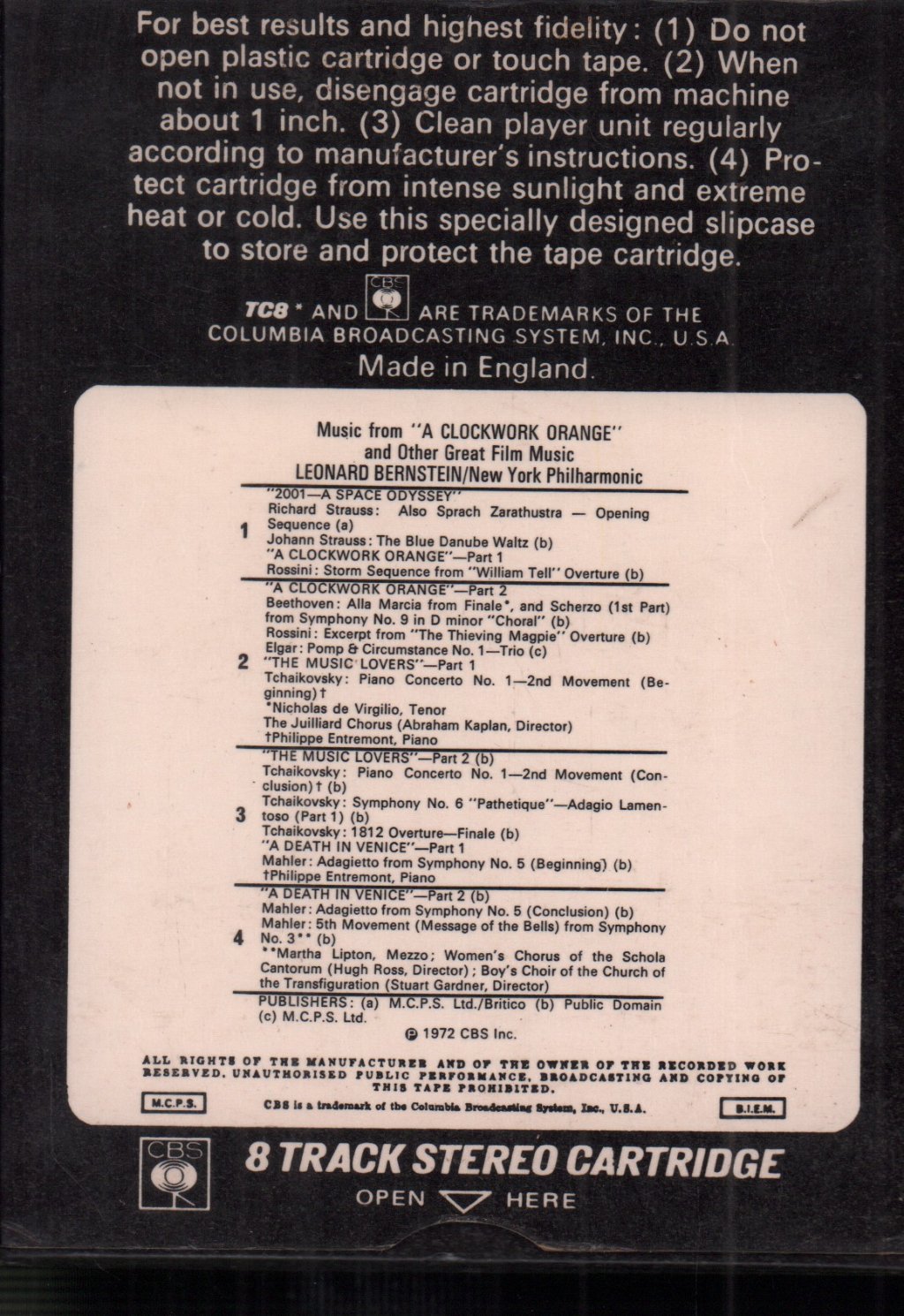 Leonard Bernstein - Music From A Clockwork Orange And Other Great Film Music - 8 Track