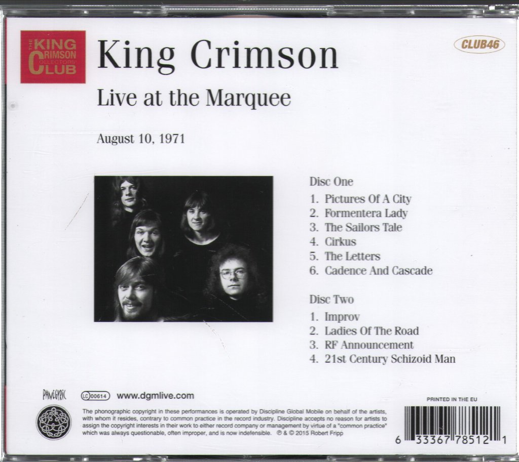 King Crimson - Live At The Marquee (August 10, 1971) - Double Cd