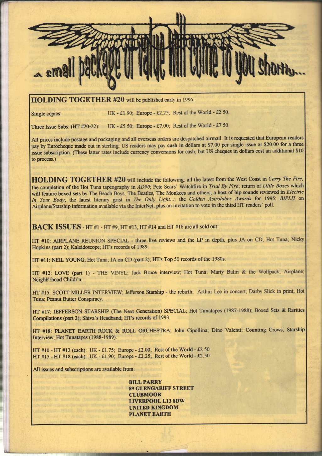 Jefferson Airplane - Holding Together Issue 21 - Fanzine