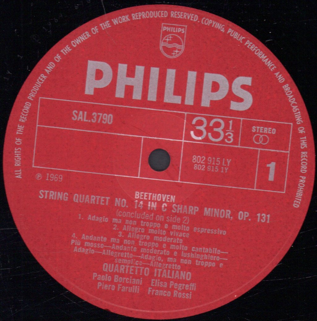 Quartetto Italiano - Beethoven String Quartet In C Sharp Minor, Op. 131 - Lp