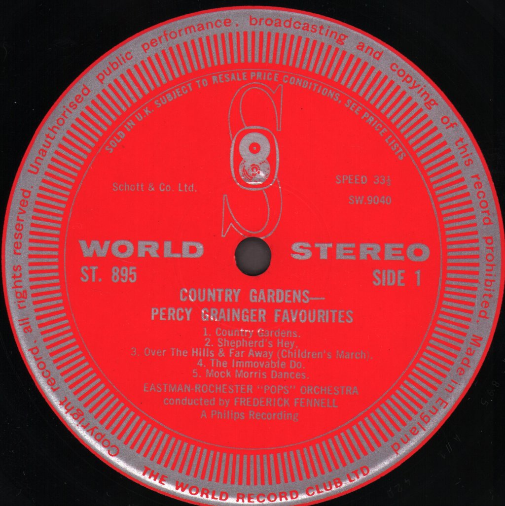 Frederick Fennell / Eastman-Rochester Pops Orchestra - Country Gardens And Other Favorites By Percy Grainger - Lp