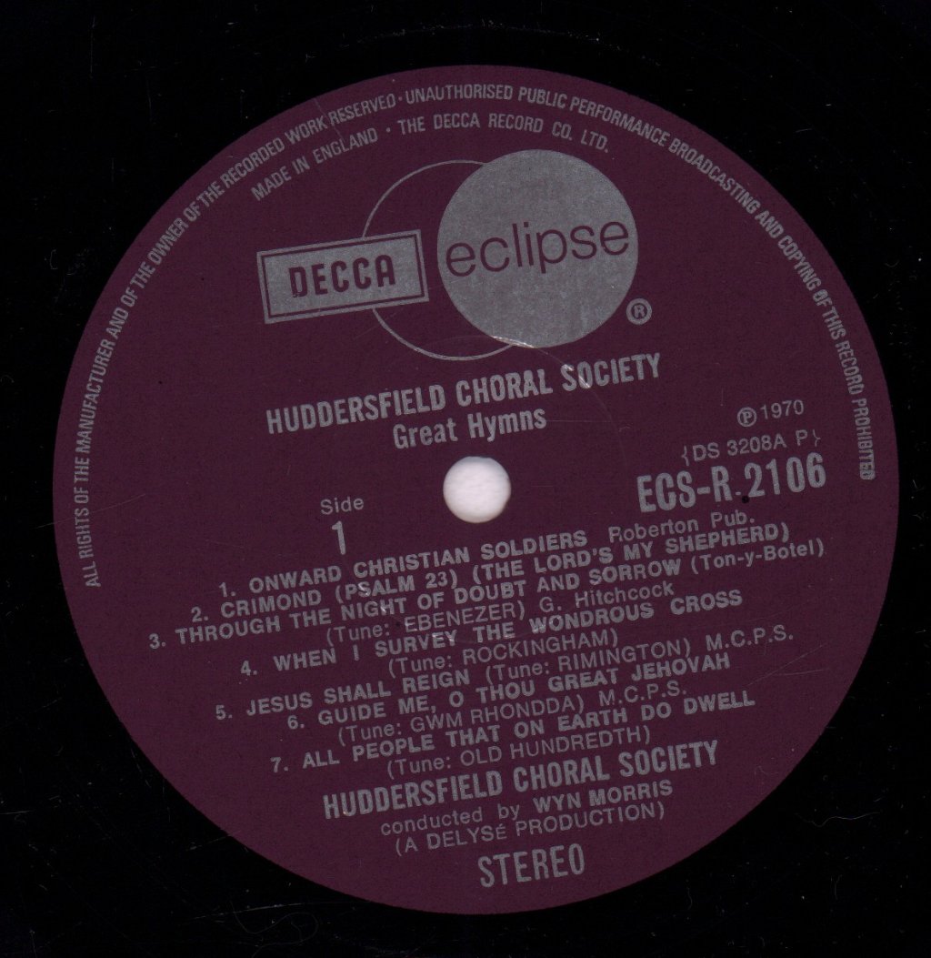 Huddersfield Choral Society - Great Hymns - Lp
