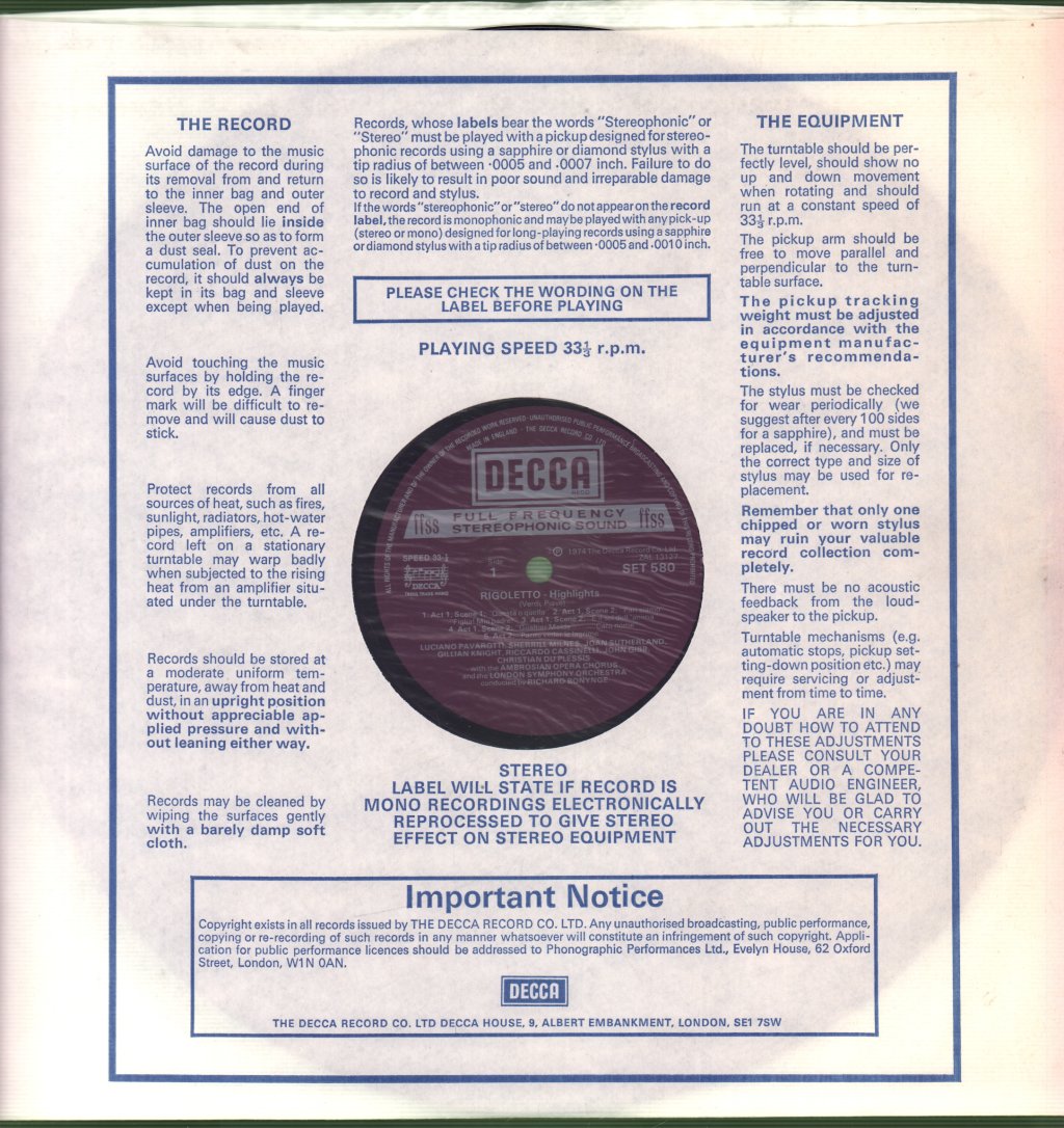 Verdi - Rigoletto Highlights - Lp