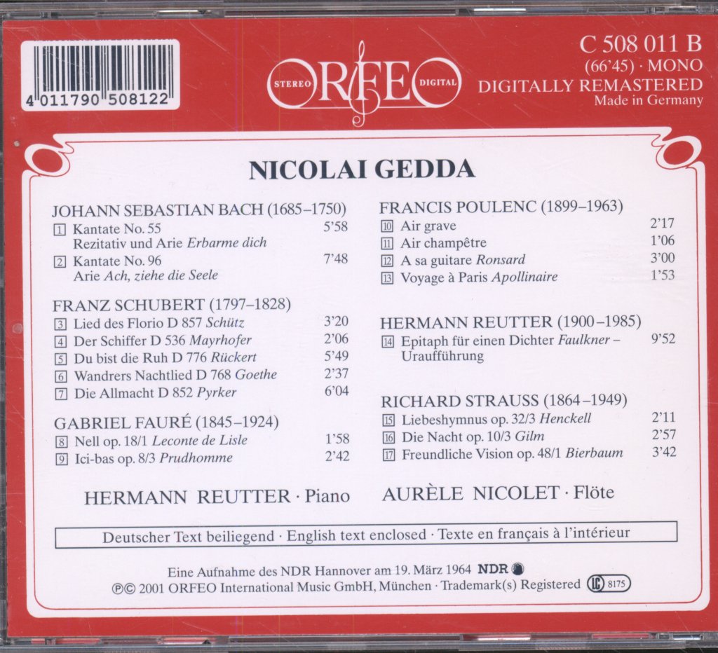 Nicolai Gedda - Liederabend - Cd