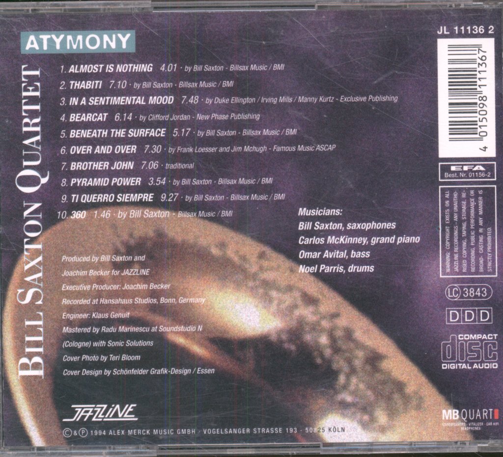 Bill Saxton Quartet - Atymony - Cd