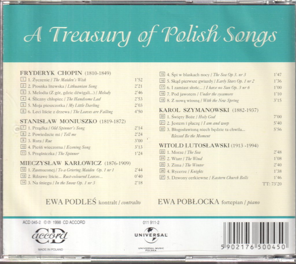 Ewa Podleś, Ewa Pobłocka - A Treasury of Polish Songs - Cd