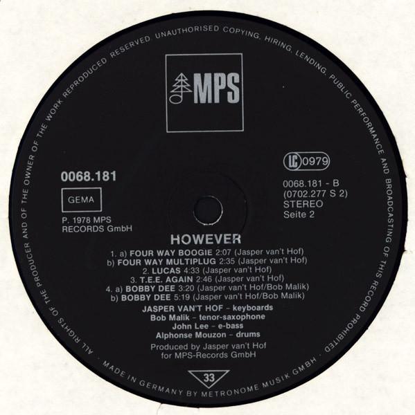 Jasper Van't Hof john lee bob malik alpnonse mouzon - However - Lp