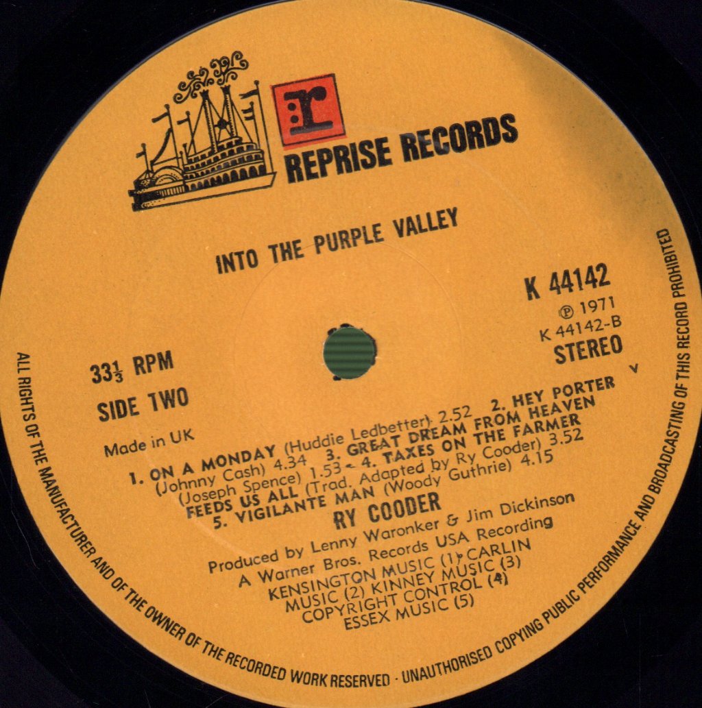 Ry Cooder - Into The Purple Valley - Lp