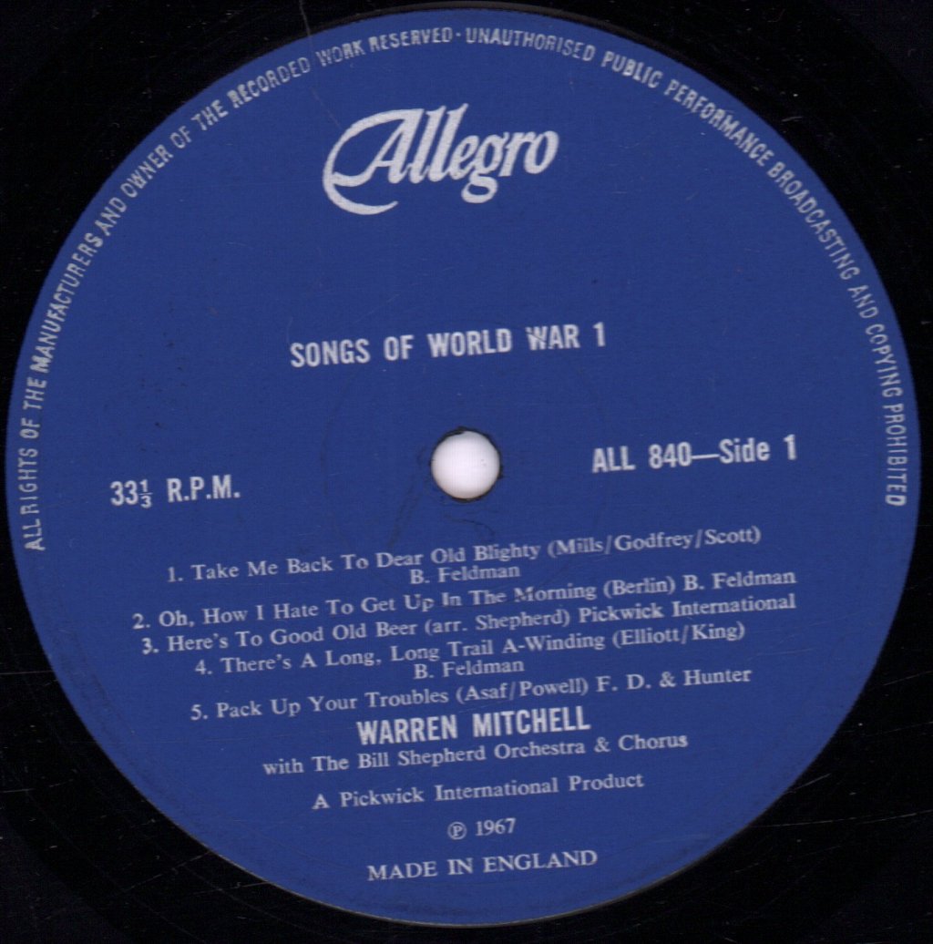 Warren Mitchell - Songs Of World War 1 - Lp