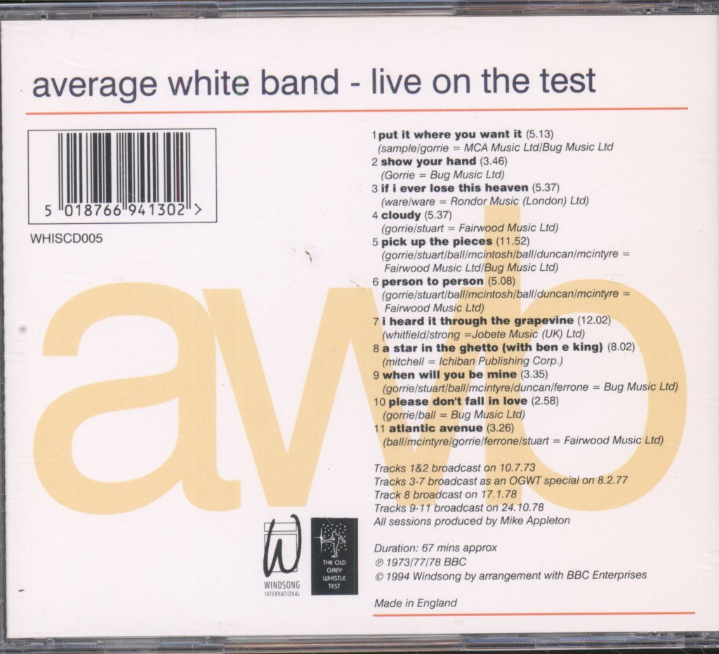 Average White Band - Live On The Test - Cd