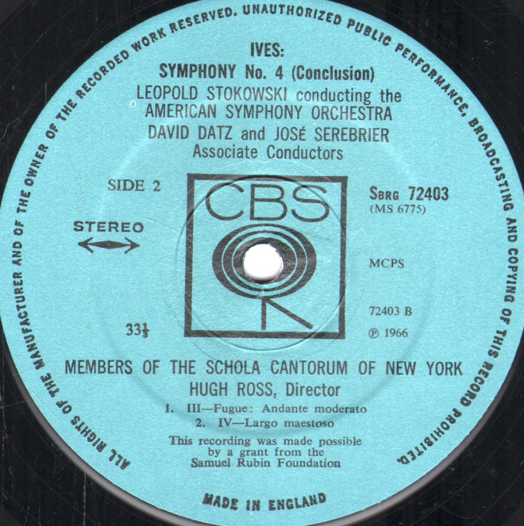 Leopold Stokowski / American Symphony Orchestra - Ives - Symphony No. 4 - Lp