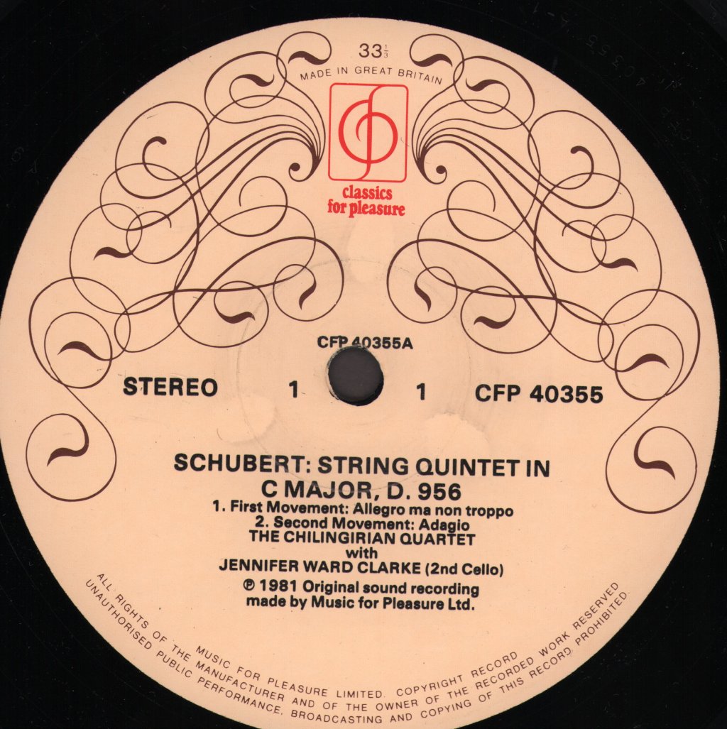 Chilingirian Quartet With Jennifer Ward Clarke - Schubert - String Quintet In C - Lp