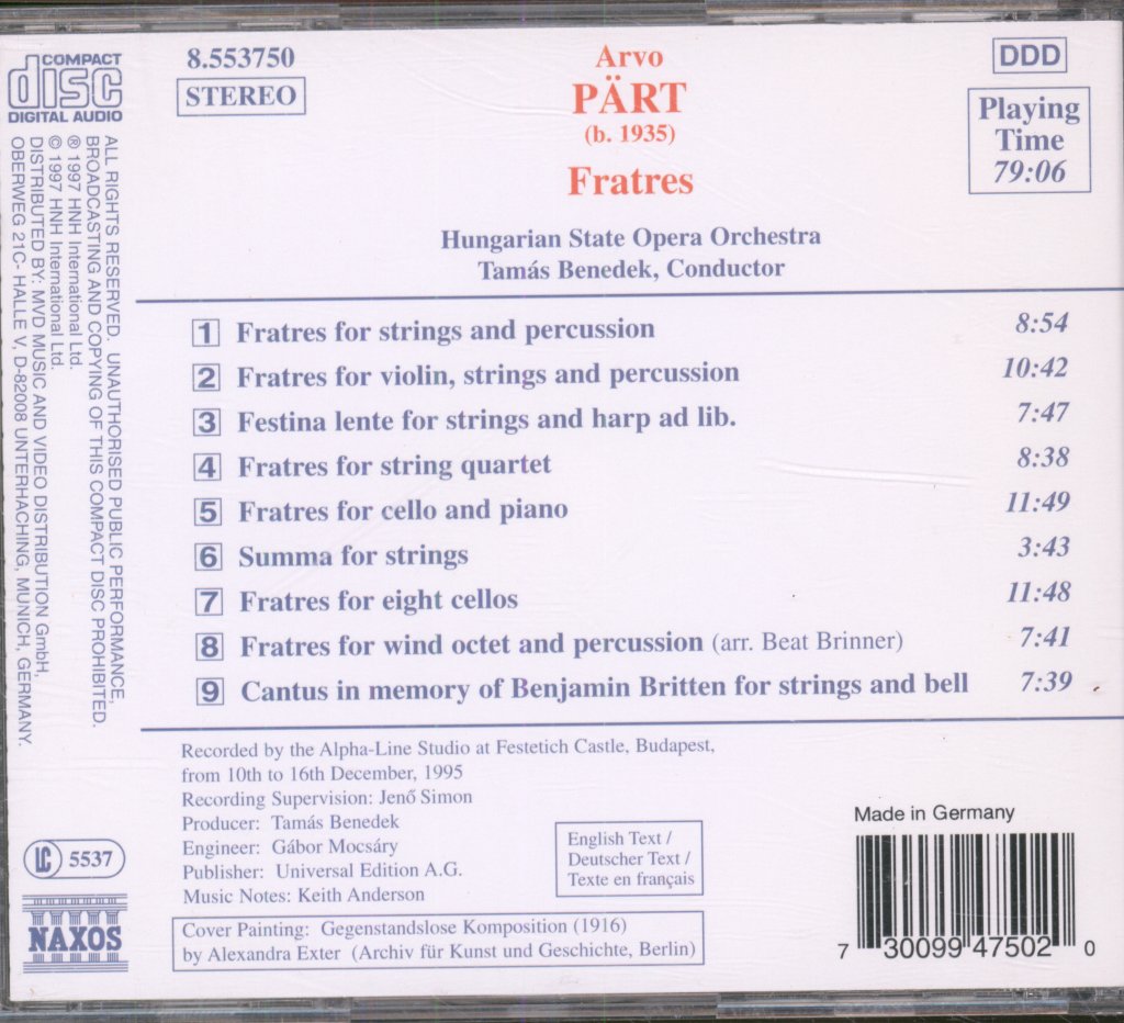 Arvo Pärt - Arvo Pärt / Fratres • Festina Lente • Summa • Cantus In Memory Of Benjamin Britten - Cd