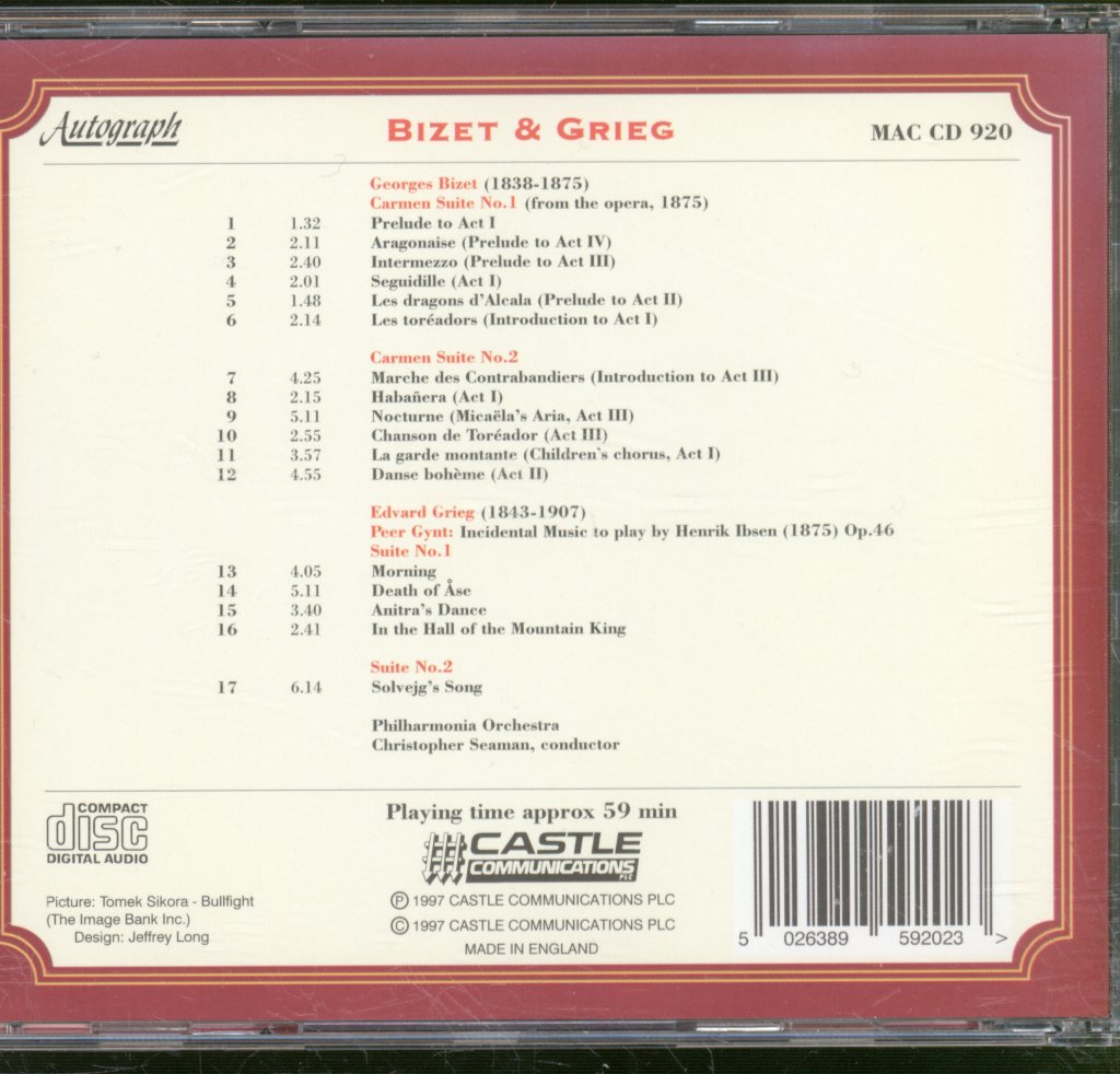 Philharmonia Orchestra, Christopher Seamann - Bizet / Grieg - Carmen / Peer Gynt - Cd