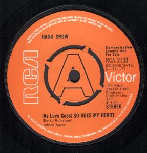 Hank Snow - As Love Goes So Goes My Heart - 7 Inch