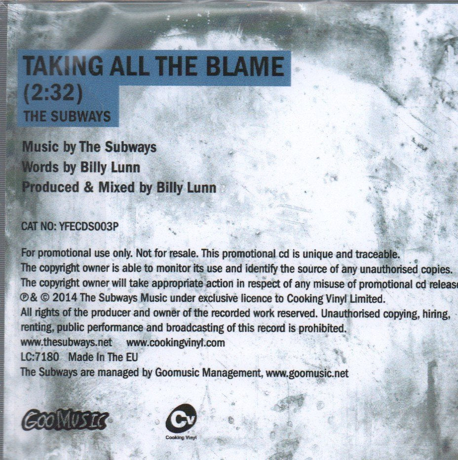 Subways - Taking All The Blame - Cdr