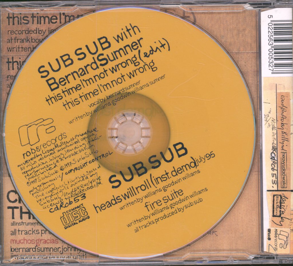 Sub Sub With Bernard Sumner - This Time I'm Not Wrong - Cd