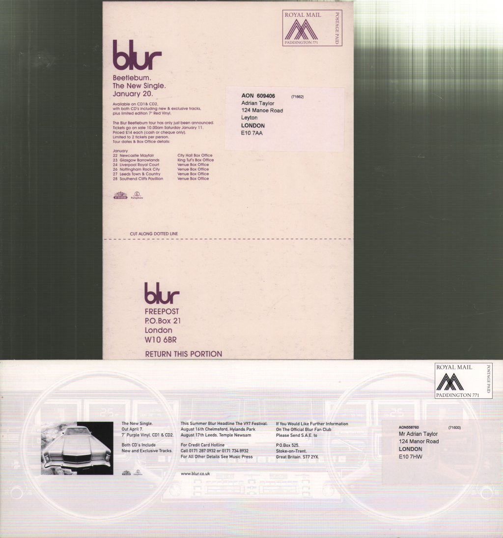 Blur - Song 2/Beetlebum - Card