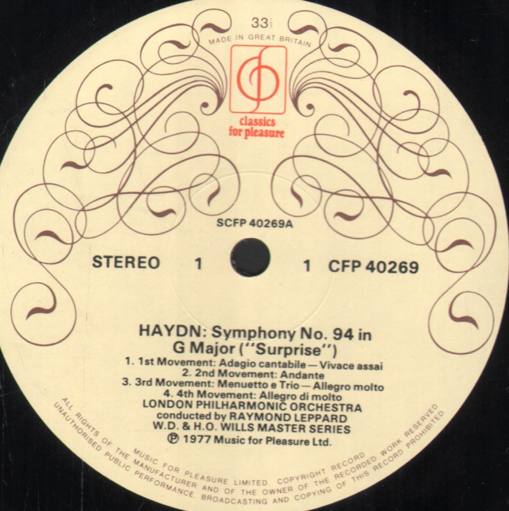 Raymond Leppard / London Philharmonic Orchestra - Haydn - Symphony No 94 "Surprise"/ Symphony No 103 "Drum Roll" - Lp