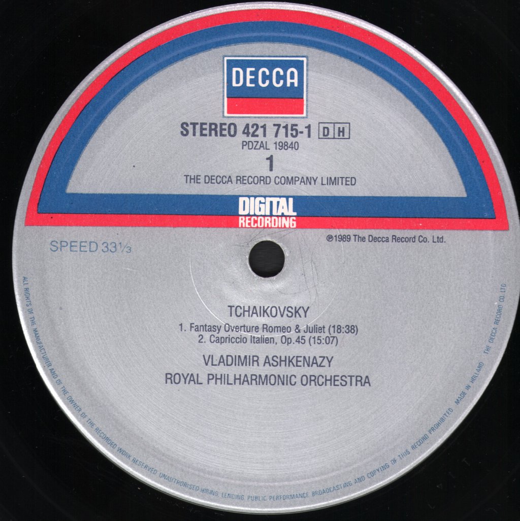 Vladimir Ashkenazy / Royal Philharmonic Orchestra - Tchaikovsky - Romeo And Juliet - Lp