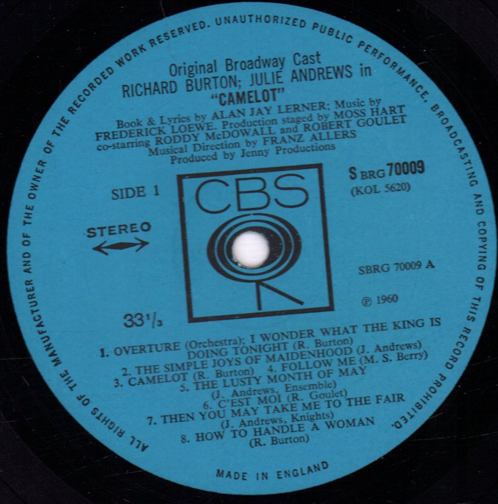 richard burton julie andrews robert goulet - Camelot Original Broadway Cast - Lp