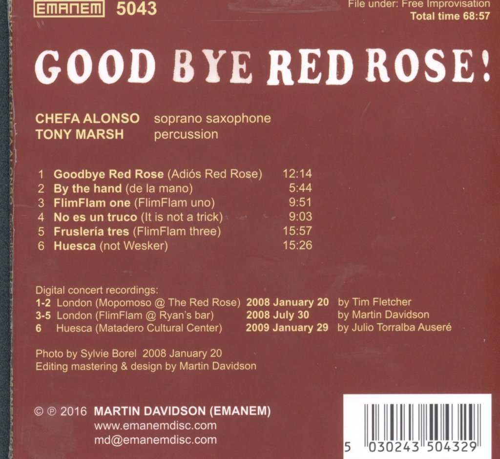 Tony Marsh And Chefa Alonso - Good Bye Red Rose! - Cd