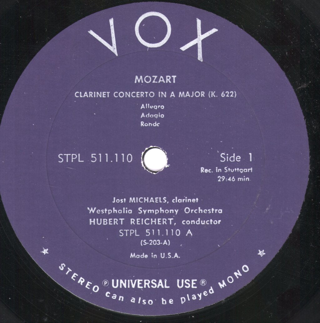 Jost Michaels & Endres Quartett - Mozart - Clarinet Concerto In A Major / Quintet For Clarinet And Strings In A Major - Lp