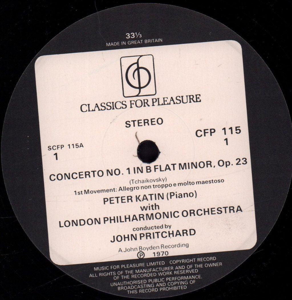 Peter Katin / John Pritchard / London Philharmonic Orchestra - Tchaikovsky Piano Concerto No.1 - Lp