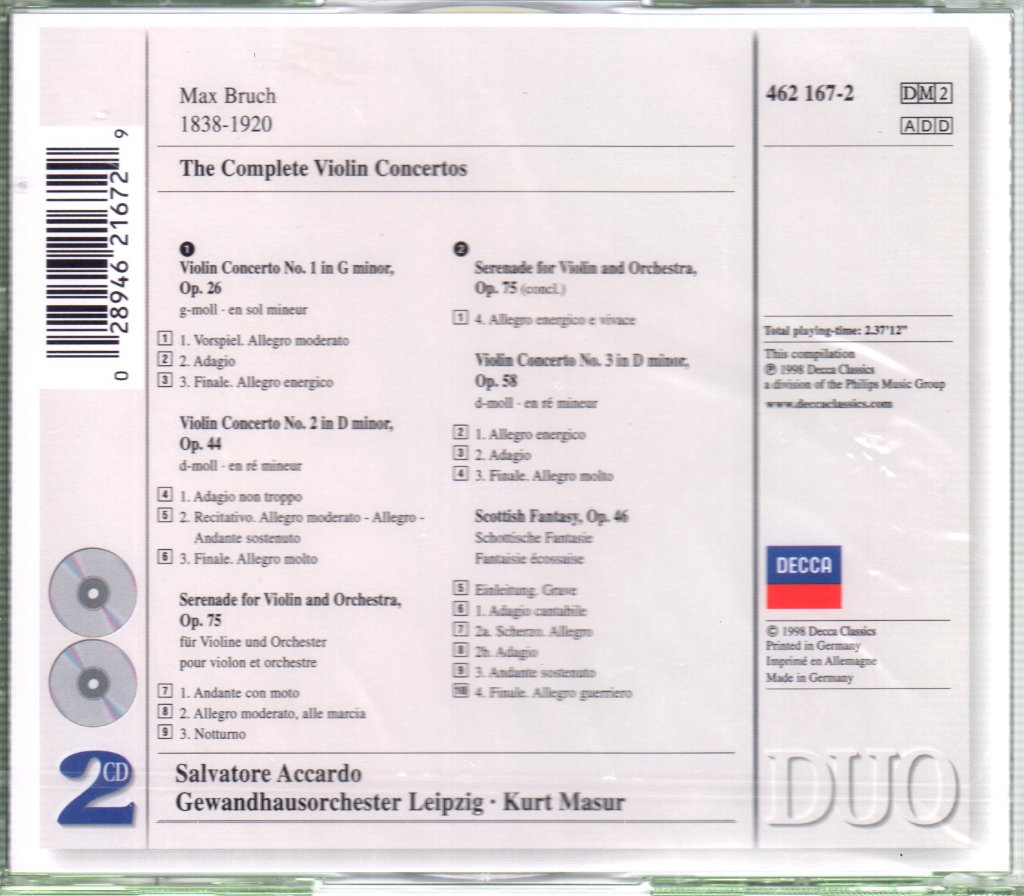 Salvatore Accardo - Bruch - Die 3 Violinkonzerte / Schottische Fantasie - Double Cd