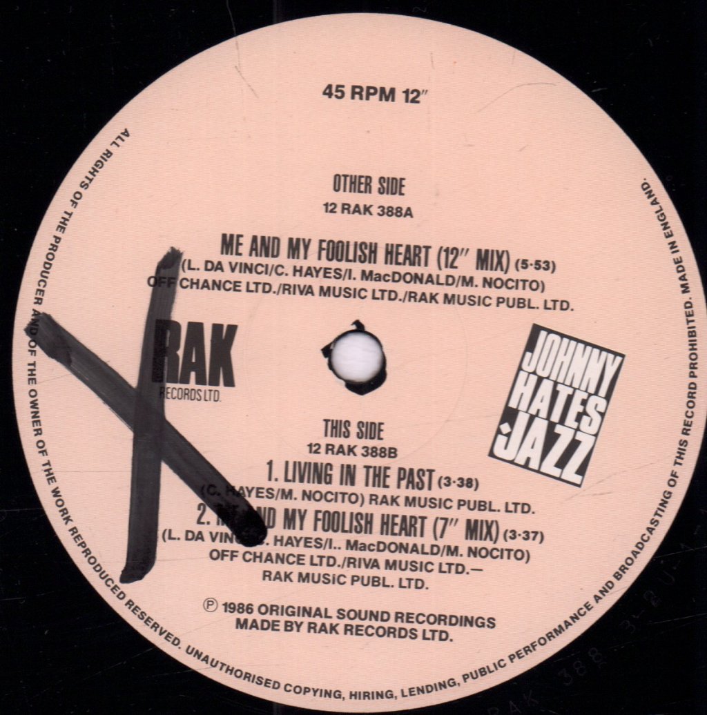 Johnny Hates Jazz - Me And My Foolish Heart - 12 Inch