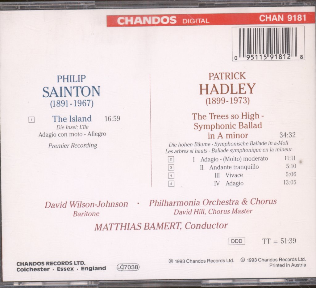 Philharmonia Orchestra, Matthias Bamert - Philip Sainton / Patrick Hadley - Island / The Trees So High - Cd