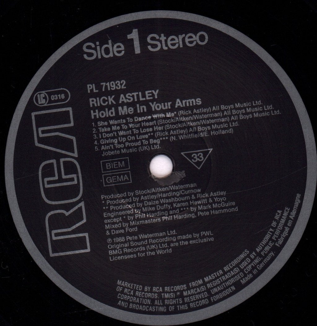 Rick Astley - Hold Me In Your Arms - Lp