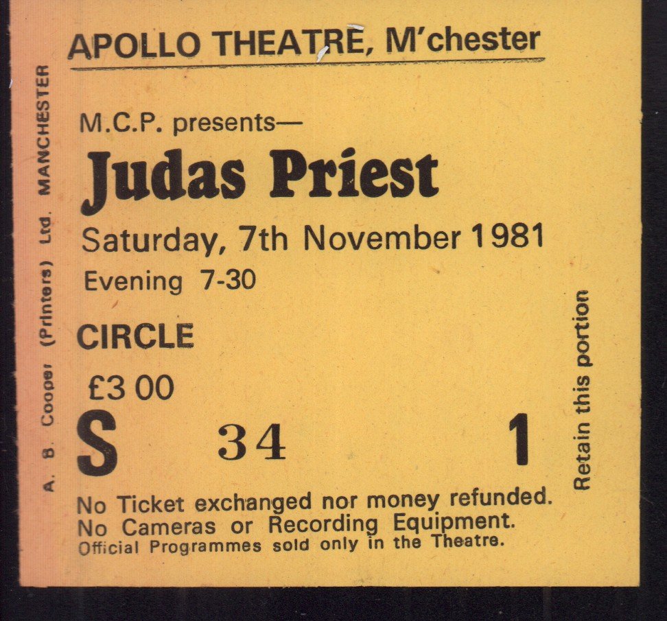Judas Priest - manchester Apollo 7th November 1981 - Ticket
