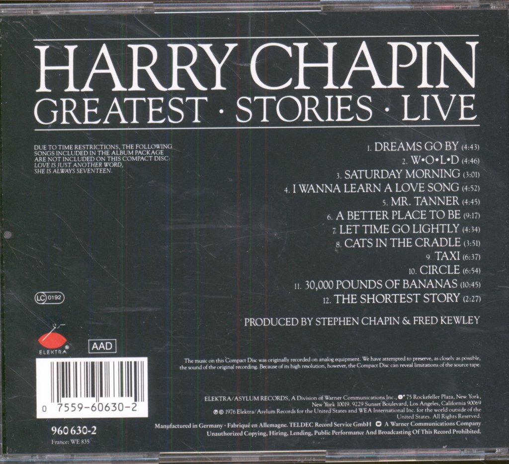 Harry Chapin - Greatest • Stories • Live - Cd