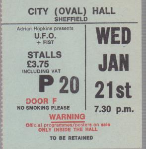 Ufo/Fist - City Oval Hall Sheffield 21St January 1981 - Ticket