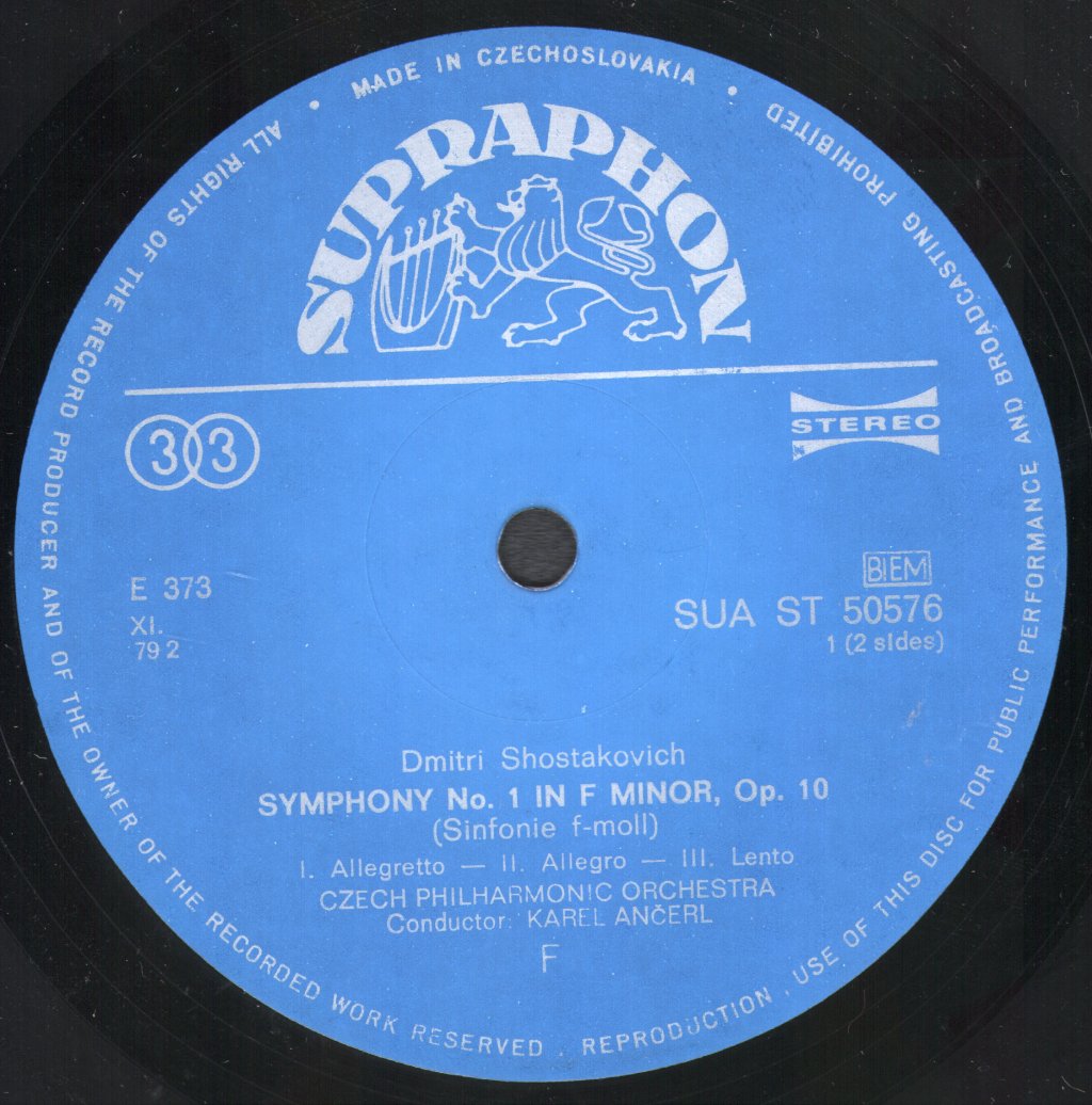 Karel Ancerl / Czech Philharmonic Orchestra - Dmitri Shostakovich - Symphony No. 1 In F / Festive Overture - Lp
