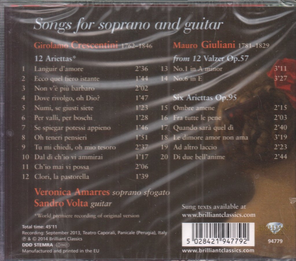 veronica amarres sandro volta - crescentini giuliani songs for soprano and guitar - Cd