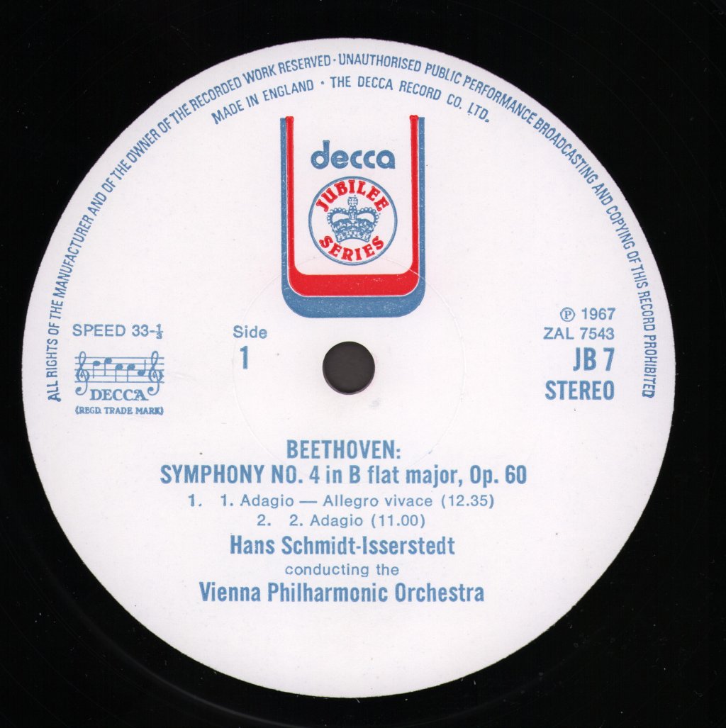 Hans Schmidt-Isserstedt / Vienna Philharmonic Orchestra - Beethoven - Symphony No.4 In B Flat Major / Overture - Lp