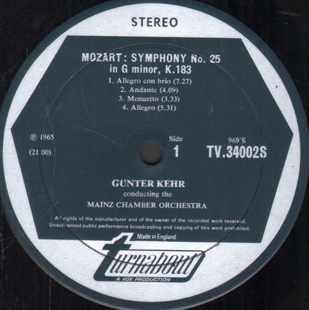 Mainz Chamber Orchestra / Gunter Kehr - Wolfgang Amadeus Mozart - Three Early Symphonies - Lp