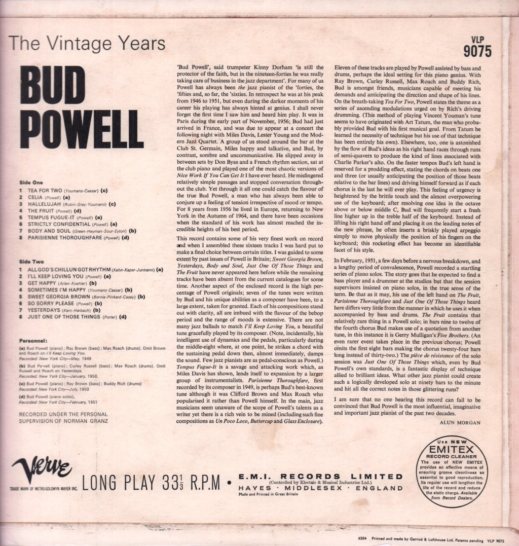 Bud Powell - Vintage Years - Lp