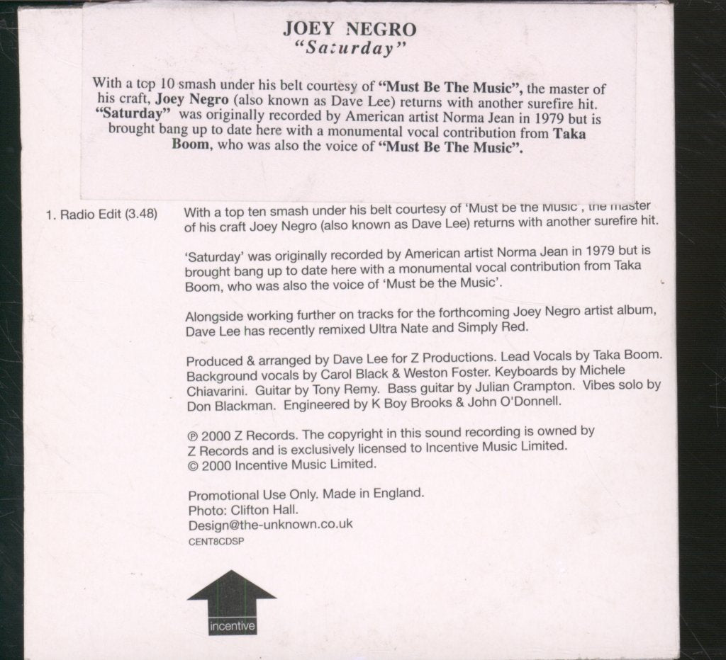 Joey Negro Featuring Taka Boom - Saturday - Cd