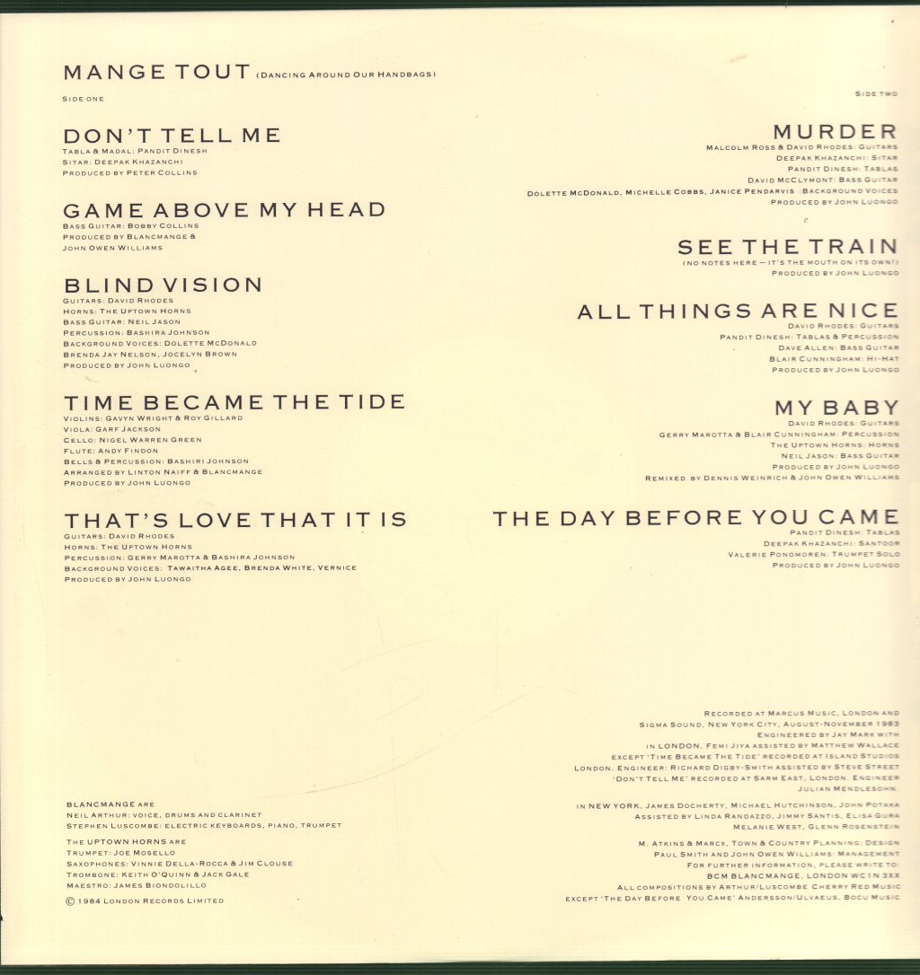 Blancmange - Mange Tout - Lp