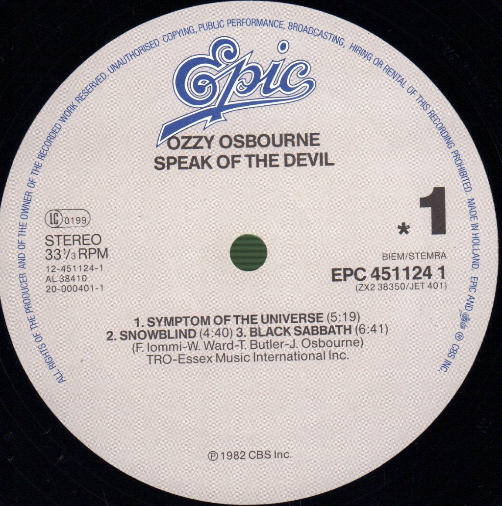 Ozzy Osbourne - Speak Of The Devil - Double Lp