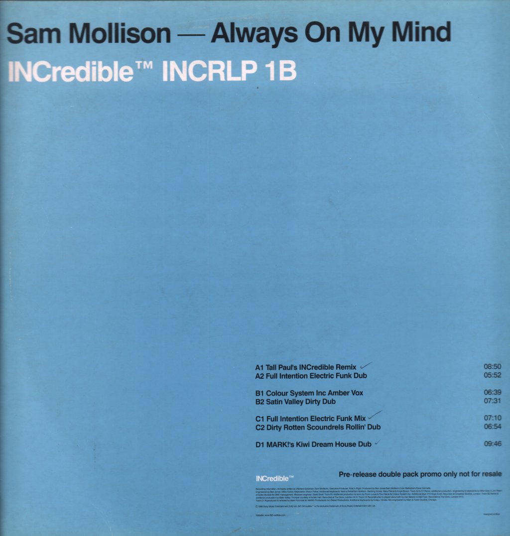 Sam Mollison - Always On My Mind - Double 12 Inch