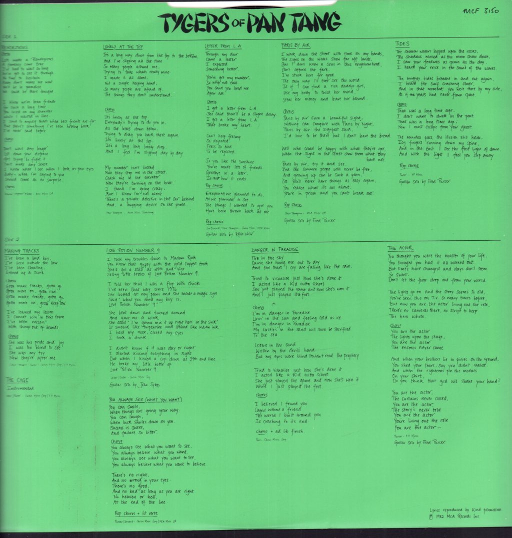 Tygers Of Pan Tang - Cage - Lp