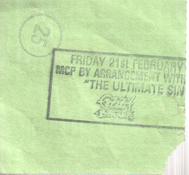 Ozzy Osbourne - Hammersmith Odeon 21st February 1986 - Ticket