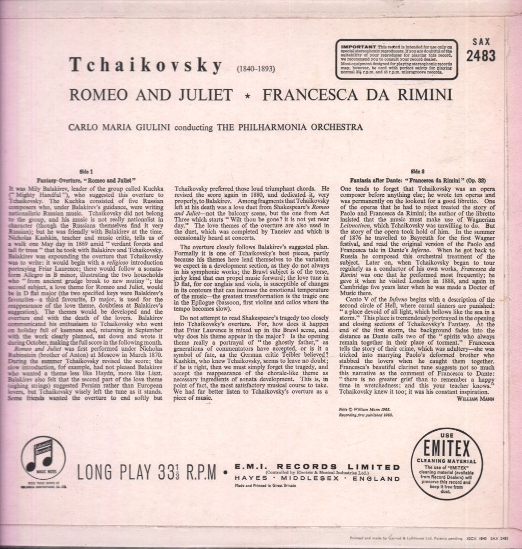 Philharmonic Orchestra - Tchaikovsky Romeo And Juliet Francesca da Rimini - Lp