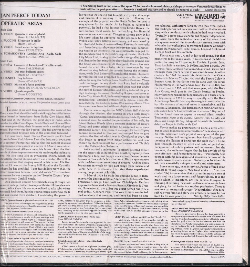 Jan Peerce - Today! - Lp