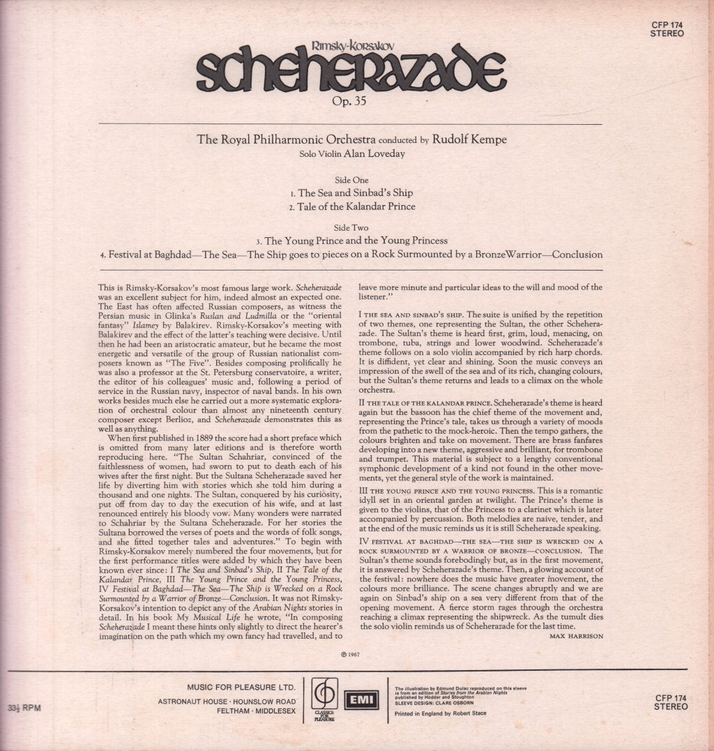 Rudolf Kempe / Royal Philharmonia Orchestra - Rimsky-Korsakov Sheherazade - Lp