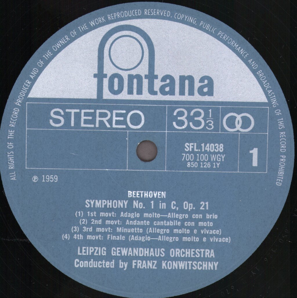 Franz Konwitschny / Leipzig Gewandhaus Orchestra - Beethoven - Symphony No. 1 In C, Op. 21 / Symphony No. 2 In D, Op. 36 - Lp
